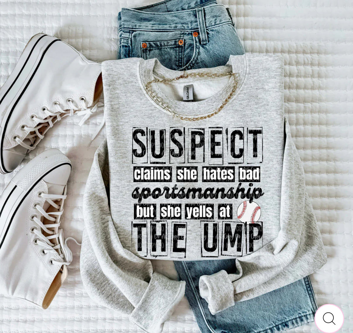 Suspect yells at the ump(baseball) crewneck