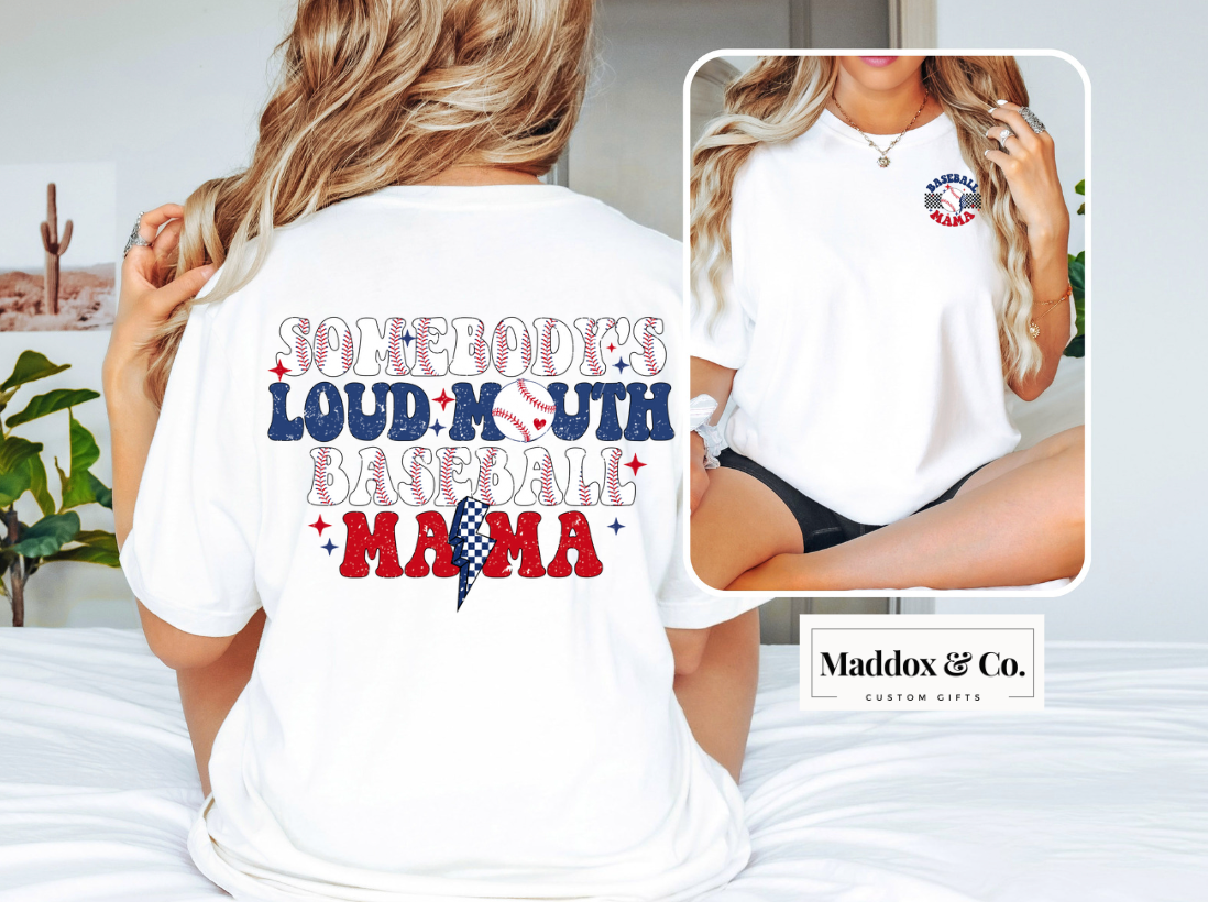 Somebodys loud mouth baseball mama tee