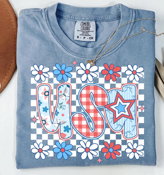 Floral USA tee